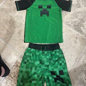 Minecraft Boys size small pool/beach top & swim trunks